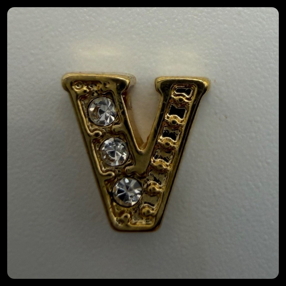 Origami Owl Floating Locket Charm Letter V Womens Gold Crystal Initial Jewelry